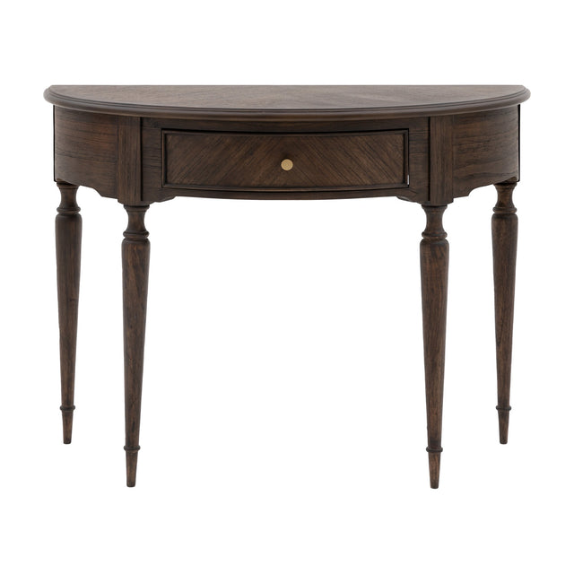 Madison Demi Lune Console Table with Drawer – Dark Wood