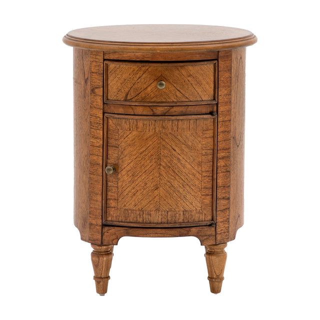 Highgrove Drum Side Table with Drawer and Cupboard – Peroba