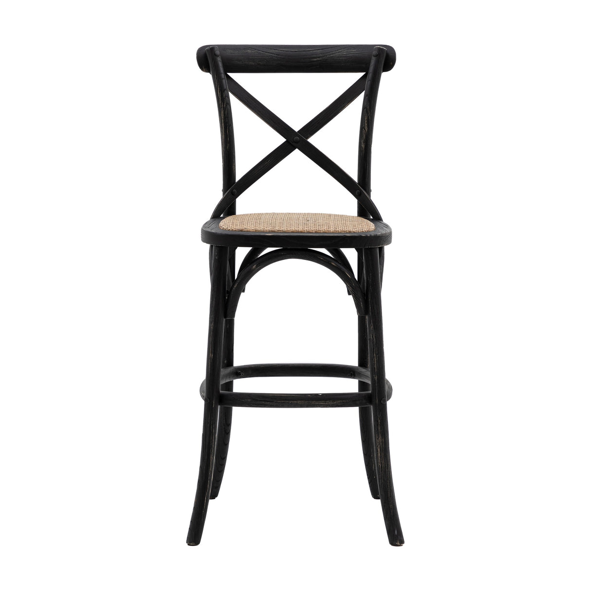 Cafe Cross-Back Bar Stool with Rattan Seat Set of 2