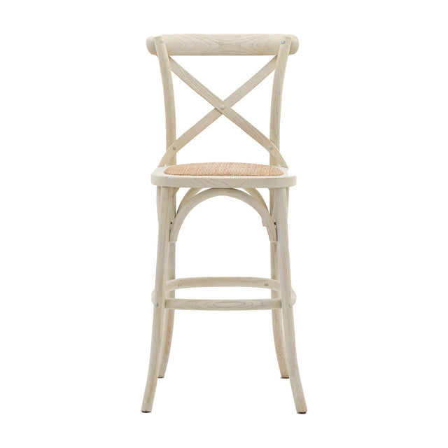 Cafe Cross-Back Bar Stool with Rattan Seat Set of 2