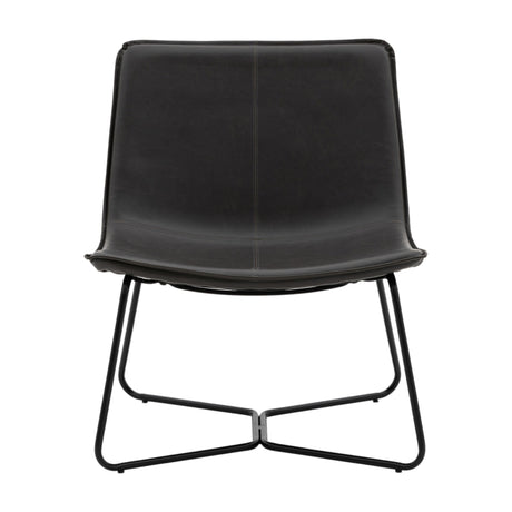 Gallery Direct Hawvenne Lounge Chair in charcoal PU faux leather with quilted central seam and black iron sled base, shown on a white background.