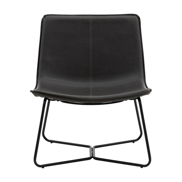 Gallery Direct Hawvenne Lounge Chair in charcoal PU faux leather with quilted central seam and black iron sled base, shown on a white background.