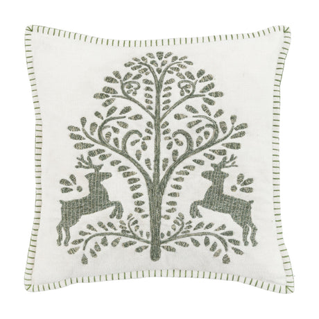 Woodland Tree Embroidered Cushion – Green