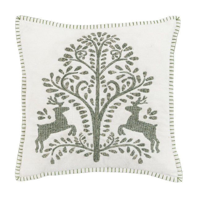 Woodland Tree Embroidered Cushion – Green