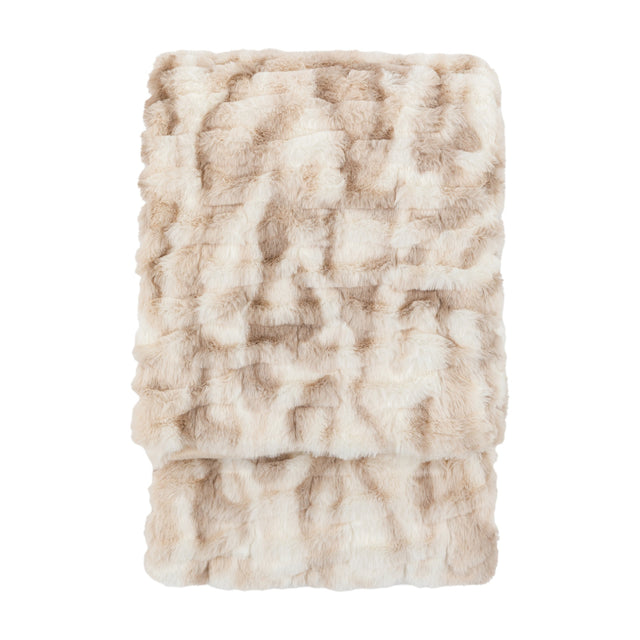 Deco Luxe Ruched Faux Fur Throw – Cream