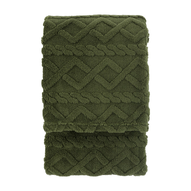 Woodland Cable Knit Throw – Forest Green