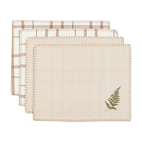Woodland Festive Fern and Check Placemats Set of 4 – Natural