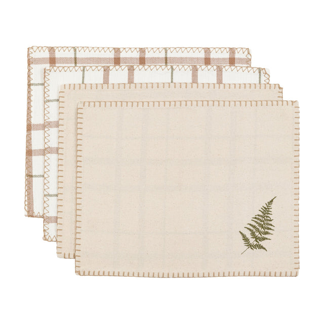 Woodland Festive Fern and Check Placemats Set of 4 – Natural