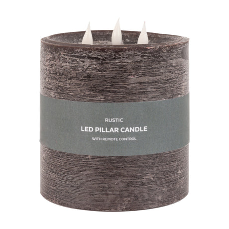 Rustic LED Pillar Candle 3 Wick with Remote Control