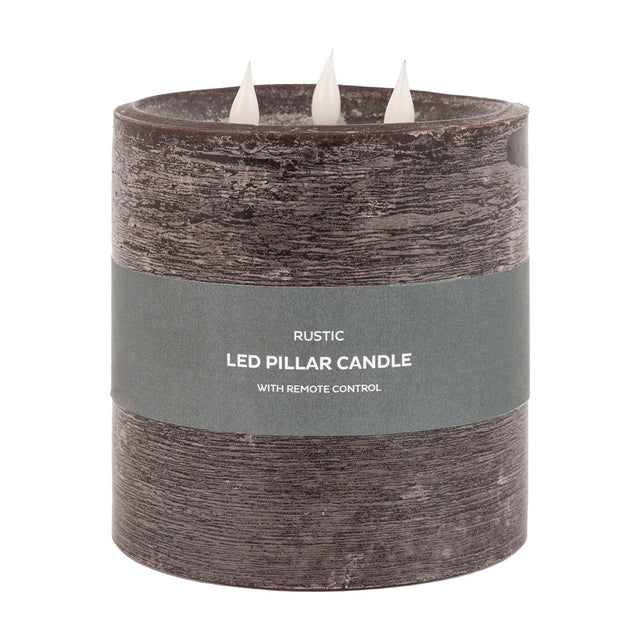Rustic LED Pillar Candle 3 Wick with Remote Control