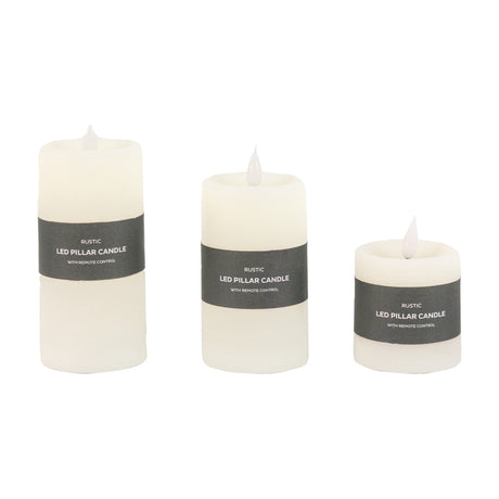 Rustic LED Pillar Candle Set of 3 with Remote Control