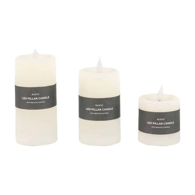 Rustic LED Pillar Candle Set of 3 with Remote Control