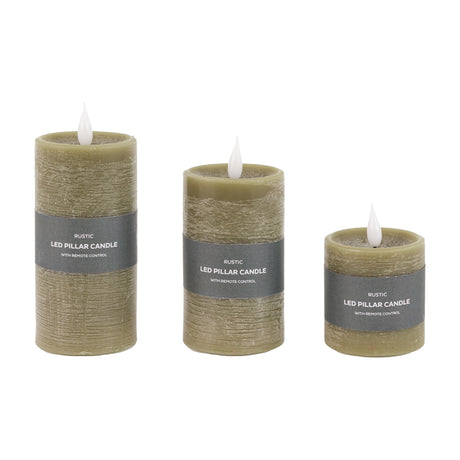 Rustic LED Pillar Candle Set of 3 with Remote Control