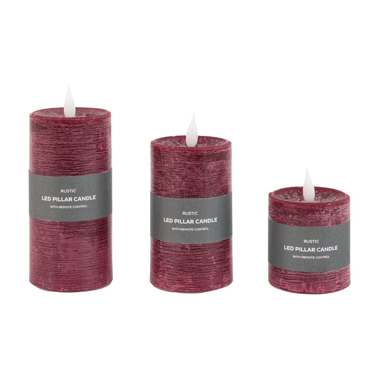 Rustic LED Pillar Candle Set of 3 with Remote Control