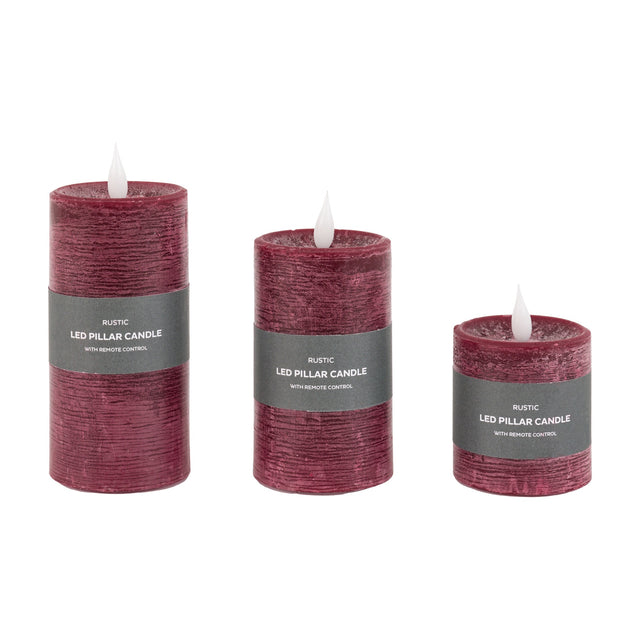 Rustic LED Pillar Candle Set of 3 with Remote Control