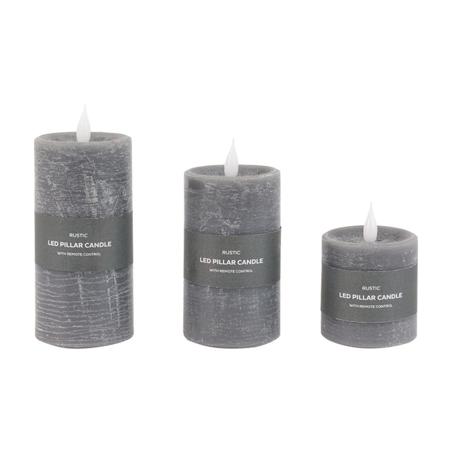 Rustic LED Pillar Candle Set of 3 with Remote Control