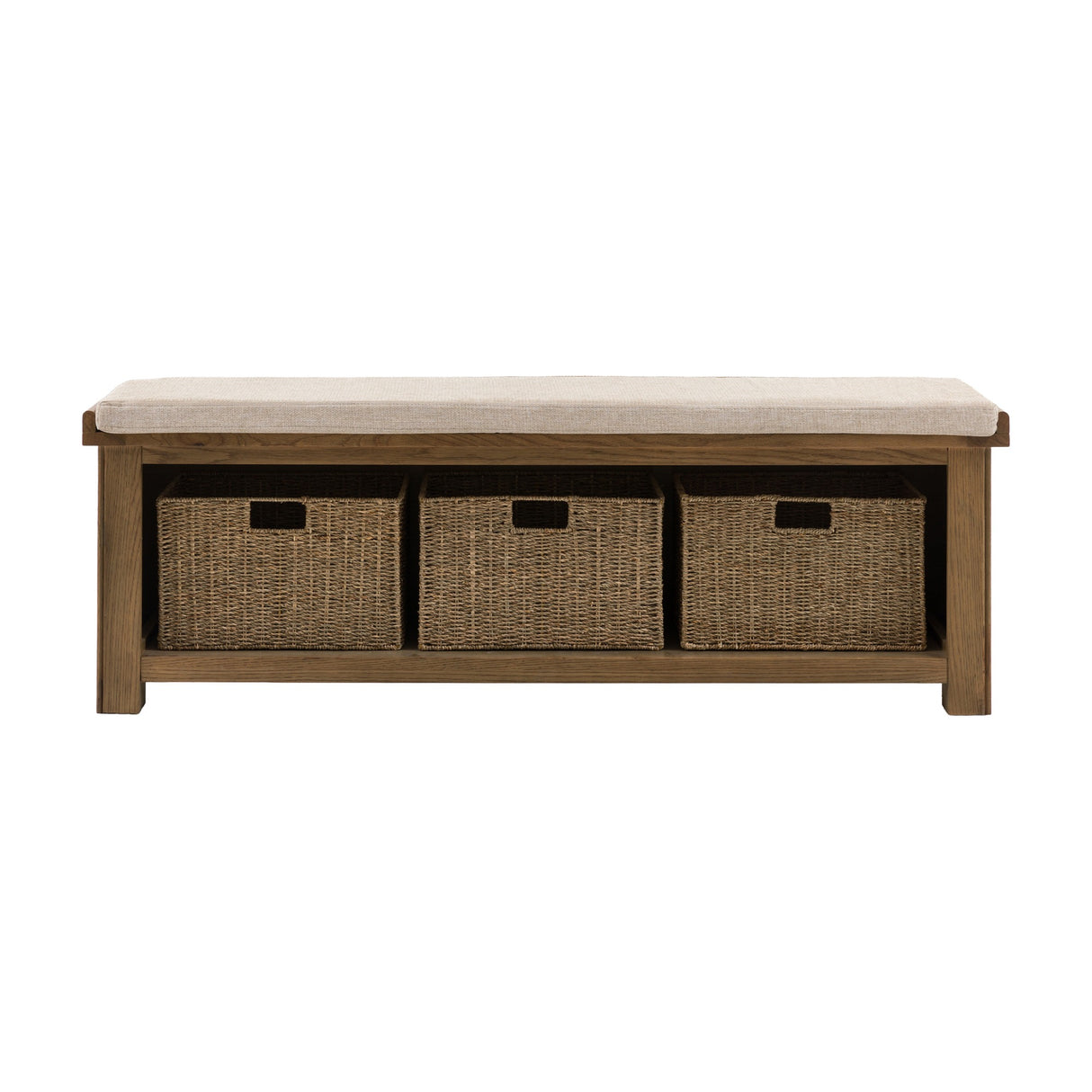 Hardwick Hall Storage Bench with Seagrass Baskets – Oak