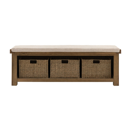 Hardwick Hall Storage Bench with Seagrass Baskets – Oak