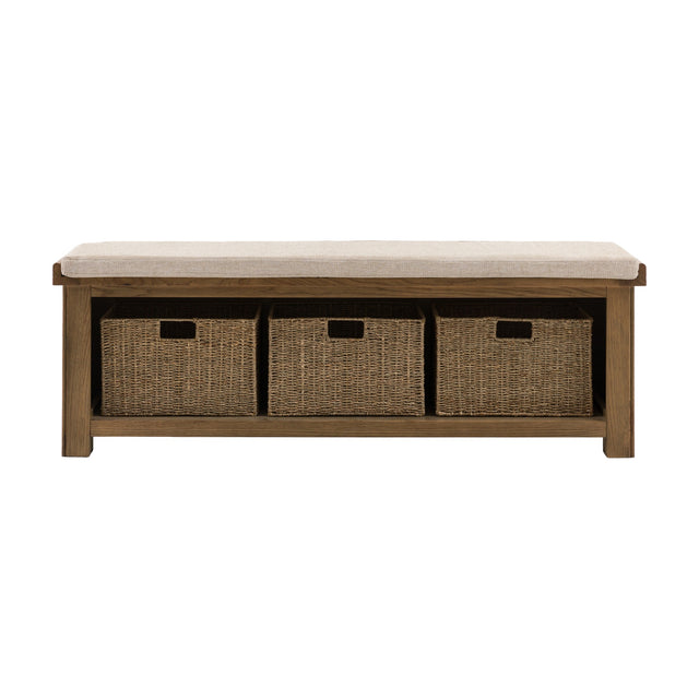 Hardwick Hall Storage Bench with Seagrass Baskets – Oak
