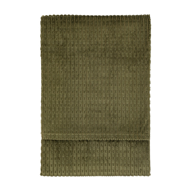 Gallery Direct Winsvorne Waffle Flannel Throw in olive green, folded to show the ribbed waffle texture and flannel finish on a white background.