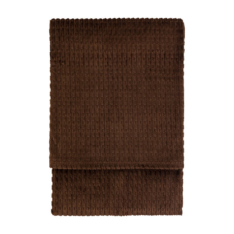 Gallery Direct Winsvorne Waffle Flannel Throw in chocolate brown, folded to show the ribbed waffle texture and soft flannel finish.