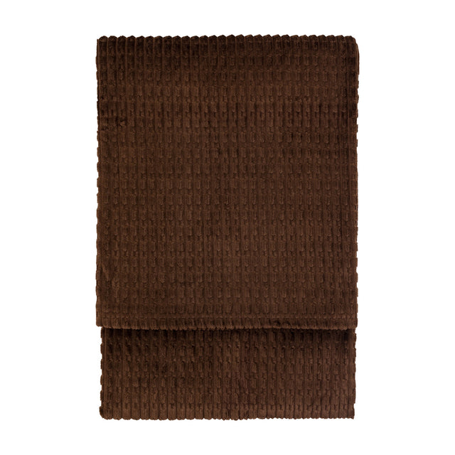 Gallery Direct Winsvorne Waffle Flannel Throw in chocolate brown, folded to show the ribbed waffle texture and soft flannel finish.