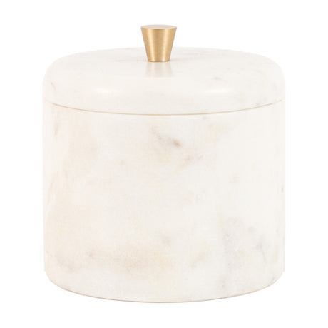 Veta Marble Trinket Box with Brass Knob – White