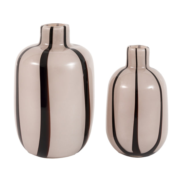 Linea Striped Glass Vases Set of 2 – Beige