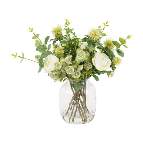 Artificial Rose & Eucalyptus Arrangement in Glass Vase – Green