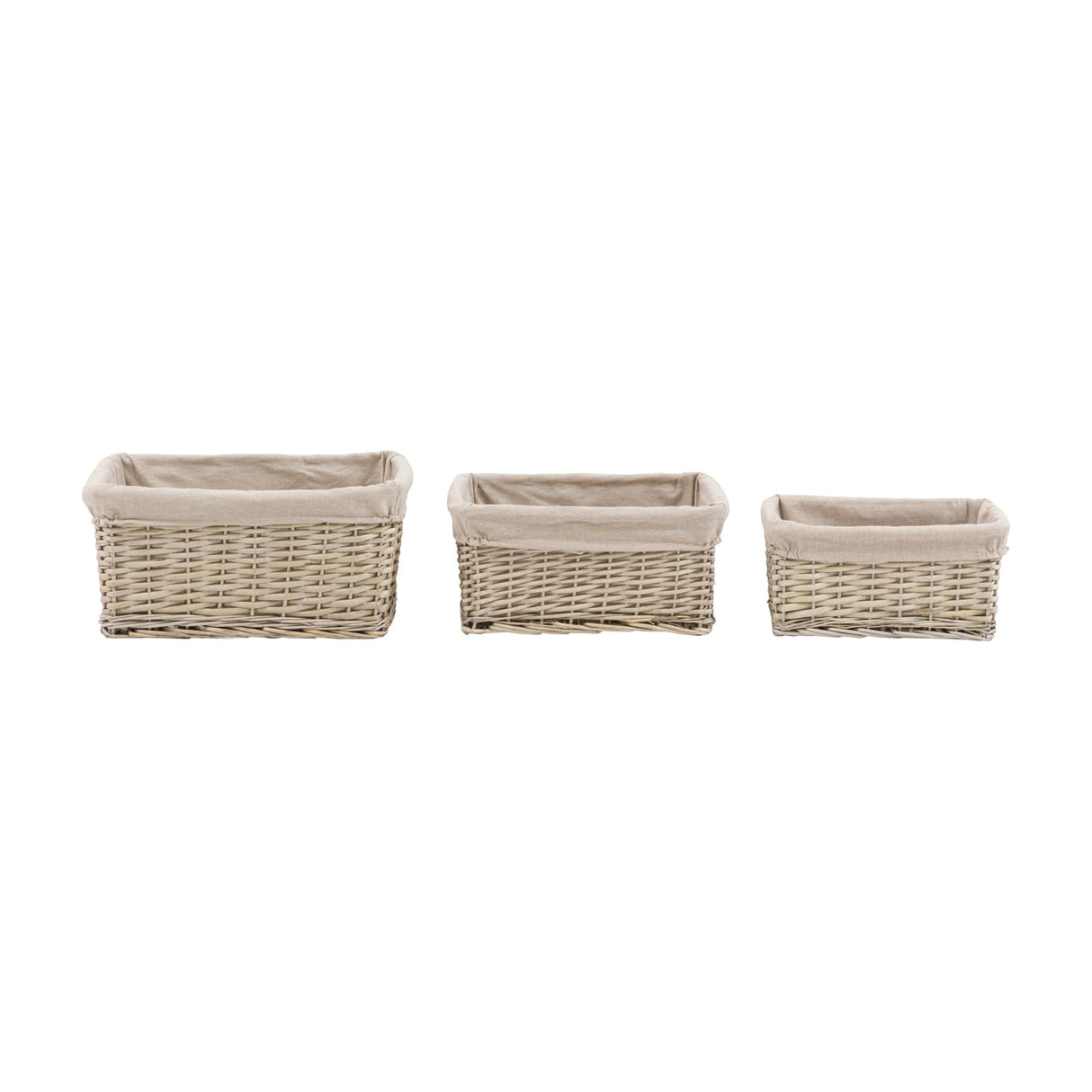 Sylva Lined Wicker Storage Baskets Set of 3 – Grey