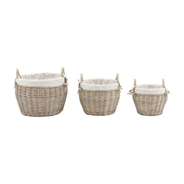 Aro Round Lined Willow Baskets Set of 3 – Natural