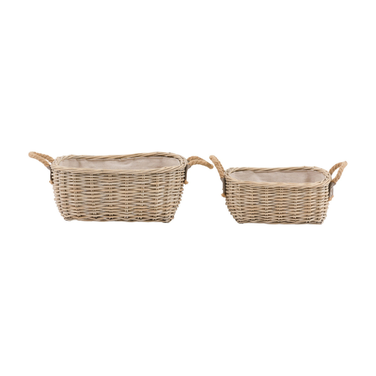 Eden Lined Wicker Storage Baskets with Rope Handles, Set of 2 – Natural
