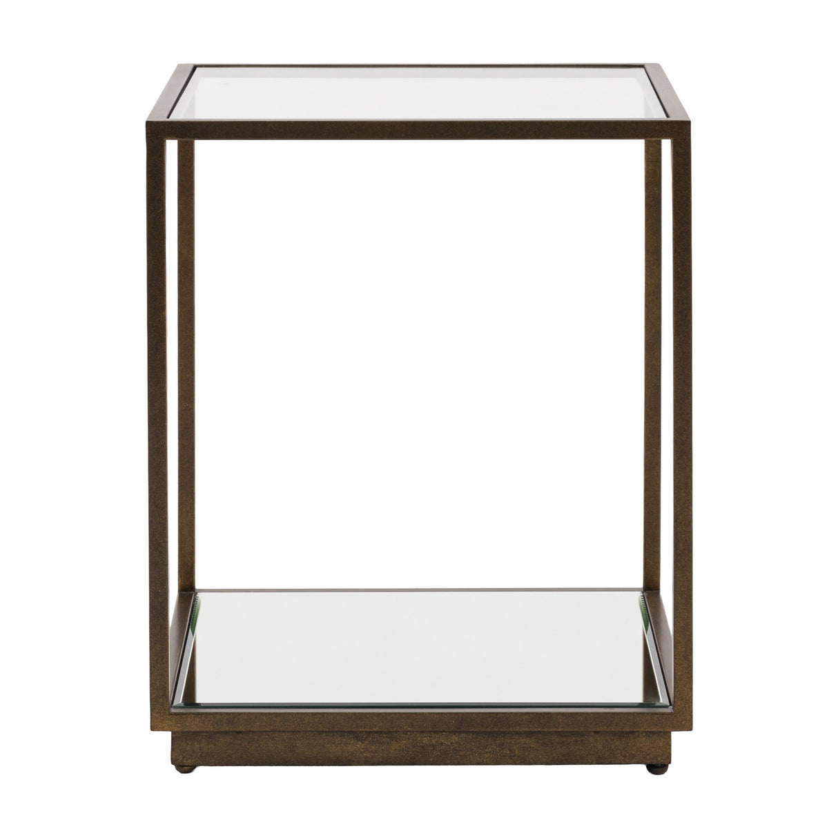 Avento Side Table with Glass Top and Mirrored Shelf – Bronze
