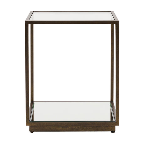 Avento Side Table with Glass Top and Mirrored Shelf – Bronze