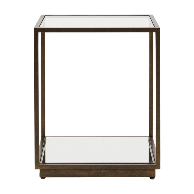 Avento Side Table with Glass Top and Mirrored Shelf – Bronze