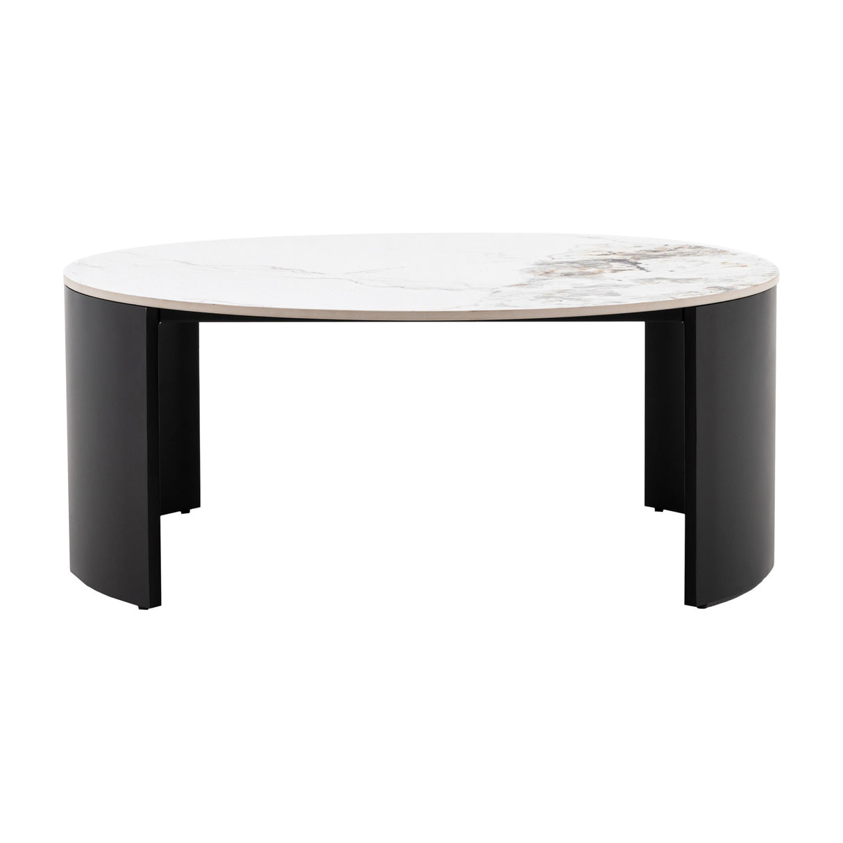 Marzio Round Coffee Table with Ceramic Marble-Effect Top – White
