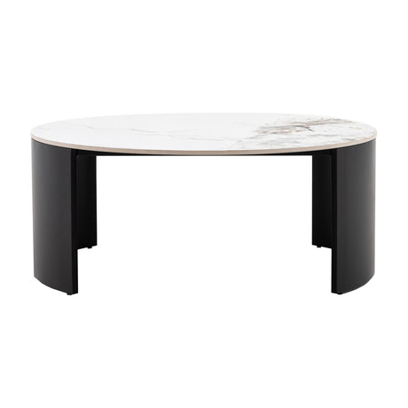 Marzio Round Coffee Table with Ceramic Marble-Effect Top – White