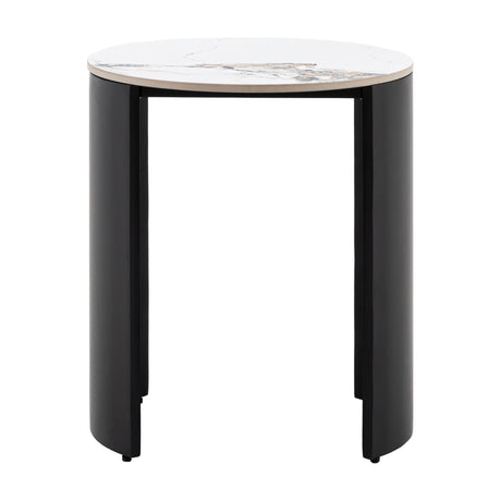 Marzio Round Side Table with Ceramic Marble Top – White