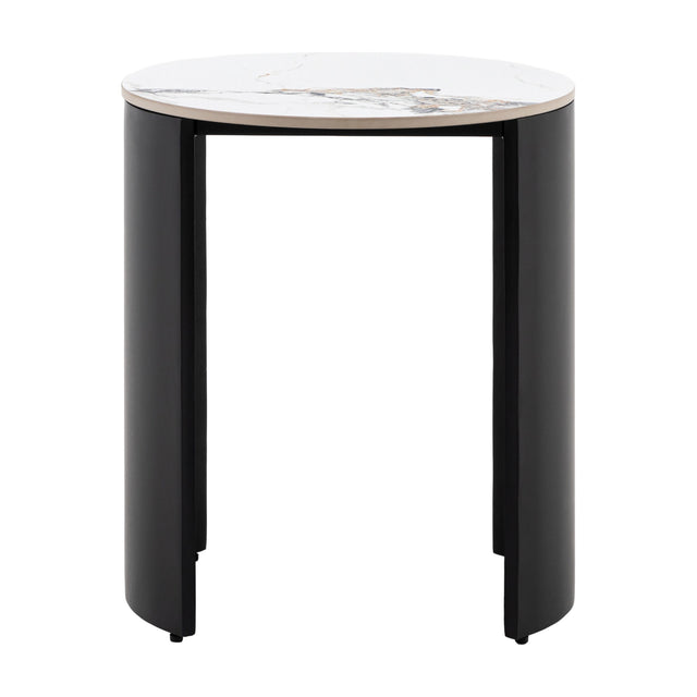 Marzio Round Side Table with Ceramic Marble Top – White