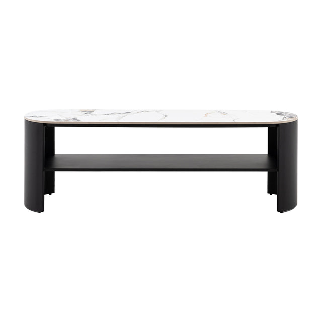 Marzio Media Unit with Marble-Effect Top – White