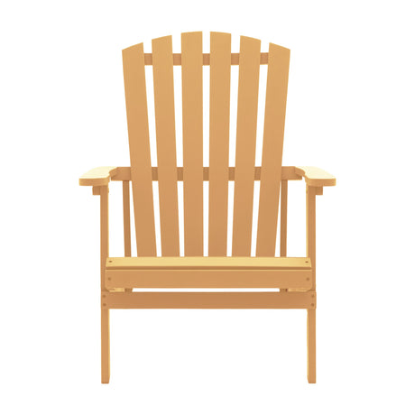 Gallery Direct Sienvane Wooden Adirondack Lounge Chair in warm yellow acacia with fan-shaped slatted back and flat armrests, shown on a white background.