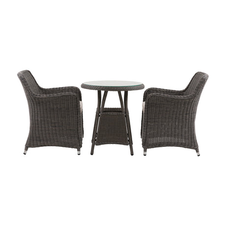 Ascot Bistro Set with Round Glass-Top Table – Grey
