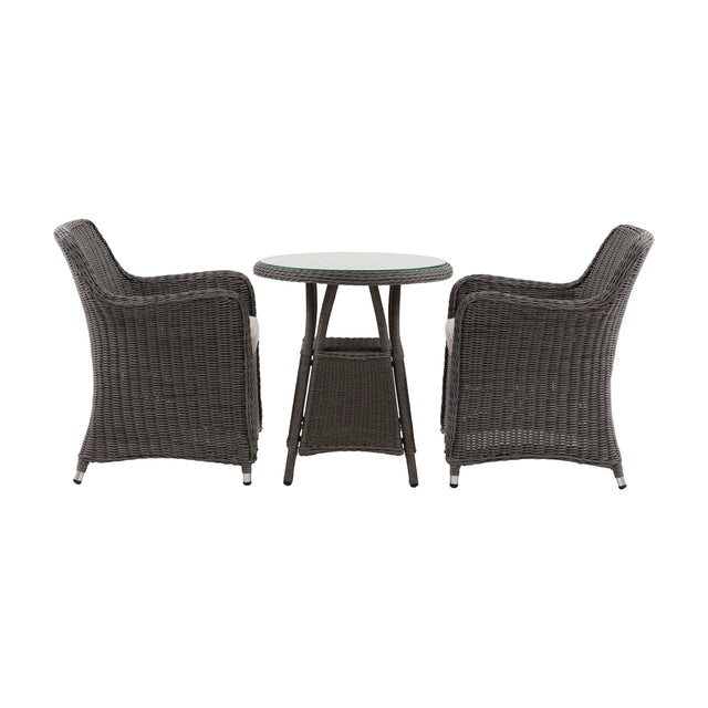 Ascot Bistro Set with Round Glass-Top Table – Grey