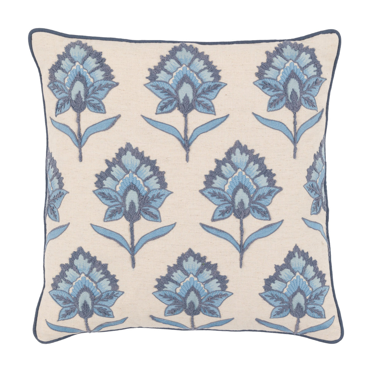 Fleur Embroidered Cushion – Ink Blue
