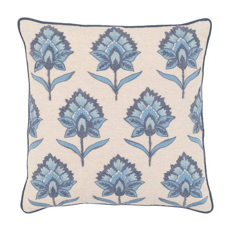 Fleur Embroidered Cushion – Ink Blue