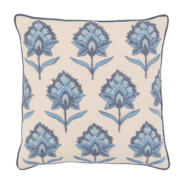 Fleur Embroidered Cushion – Ink Blue