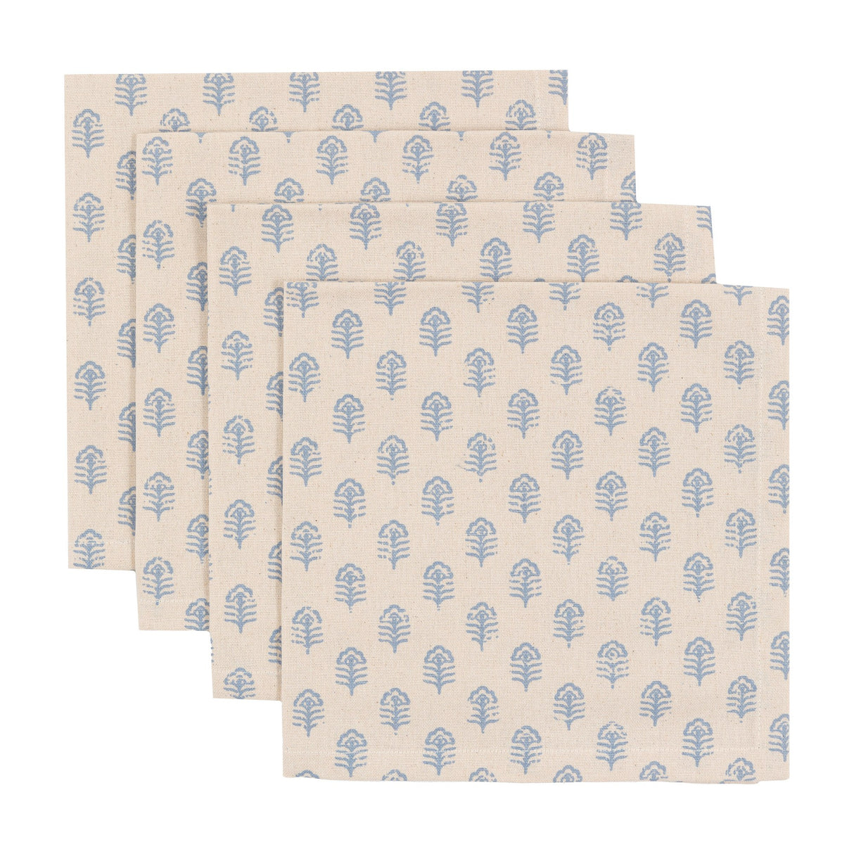 Fleur Floral Stamp Cotton Napkins Set of 4 – Blue