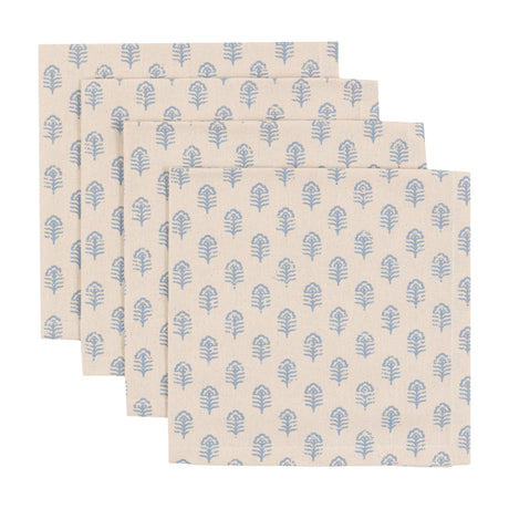 Fleur Floral Stamp Cotton Napkins Set of 4 – Blue