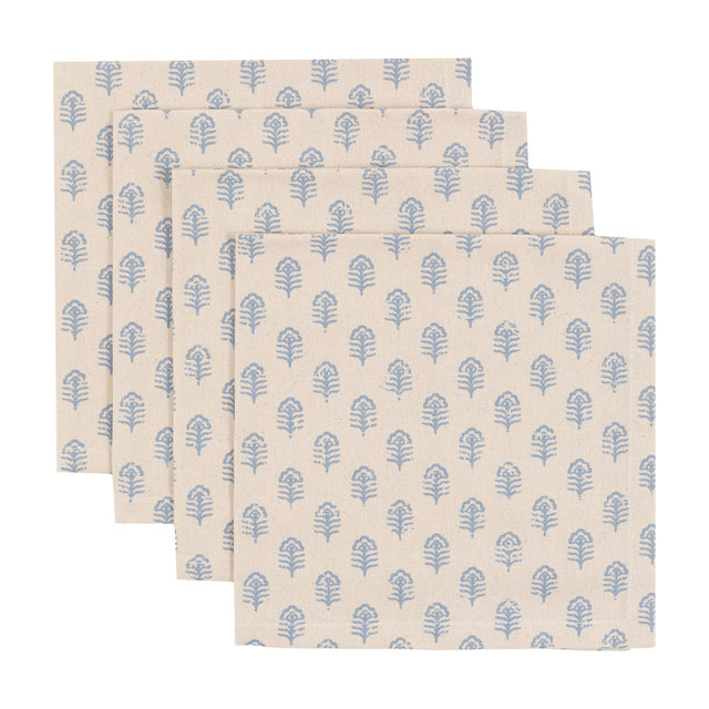 Fleur Floral Stamp Cotton Napkins Set of 4 – Blue