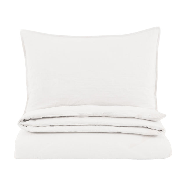 Gallery Direct Albvane washed cotton quilt cover set in white, folded with matching pillow, shown on a plain white background.